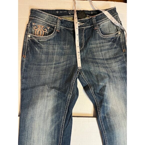 Cello Womens Embellished Bootcut Jeans 11 Denim Embroidery Rhinestone Accents - Picture 9 of 12